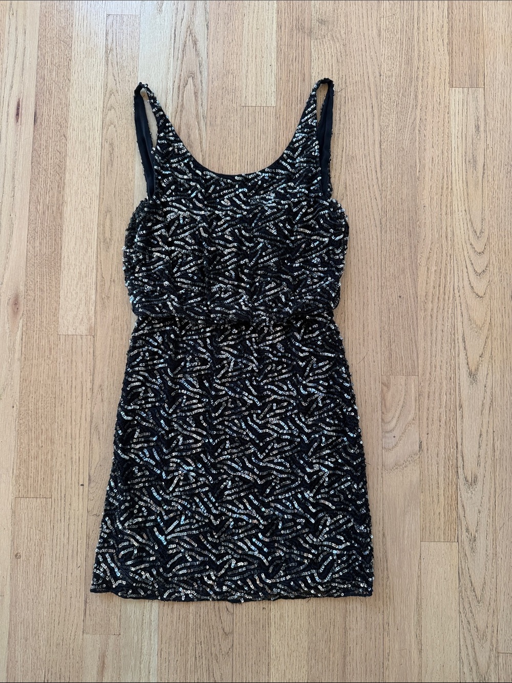 Alice + Olivia Black Sequin Mini Dress with Silver Accents